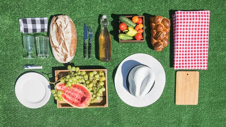 Top-down view of picnic must-have