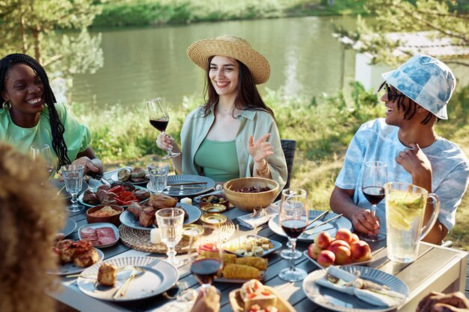 Diverse group enjoying a picnic